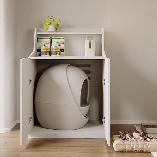 Large Cat Litter Box Enclosures,Litter Robot Enclosure,Hidden Litter Box Furniture,Hidden Cat Washroom Furniture with Door,Kitty Litter Box Furniture with Hidden Storage As Sideboard Cabinet-Mewly Pet