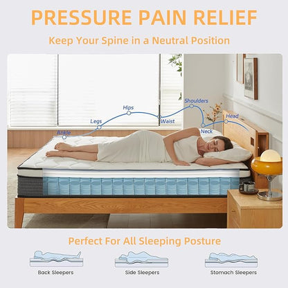 Full Size Mattress, 12 Inch Full Mattress in a Box, Memory Foam Hybrid Mattresses with Individual Pocket Spring for Motion Isolation & Silent Sleep, Pressure Relief, Medium Firm