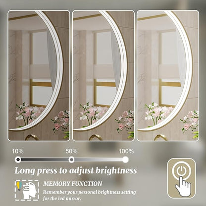 28 Inch Round LED Bathroom Mirror, Gold Metal Framed Lighted Mirror for Bathroom, Wall Mouted LED Vanity Mirror with Lights, 3 Colors and Stepless Dimmable, Anti-Fog, Memory