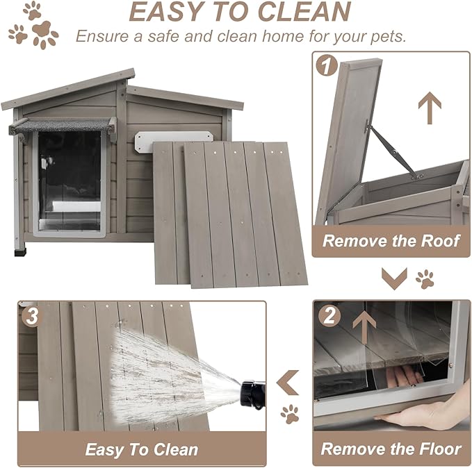 43" L Outdoor Extra Large Dog House with Removable Floor, Raised Feet, Anti-Chewing Iron Frame – Wooden Kennel with Asphalt Roof, Window for Indoor/Outdoor Use, Ideal for Medium to Large Dogs-Mewly Pet