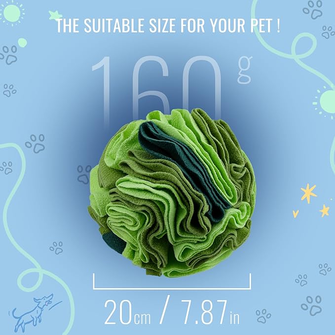 Pet Snuffle Ball, Puzzle Sniffing Interactive Dog Ball for Blind Dogs Training Stress Relief Dog Enrichment Toys Treat Machine Washable (20cm, Gradient Green)-Mewly Pet