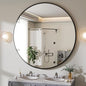 BEAUTYPEAK 48 Inch Round Mirror, Metal Frame Circle Mirror, Wall Mounted for Entryway, Bathroom, Vanity, Living Room, Black
