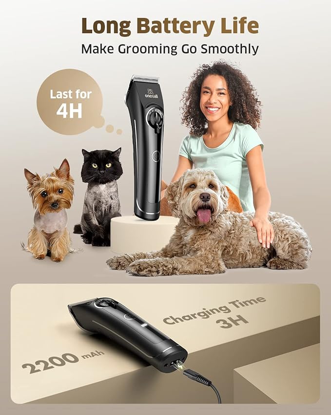 oneisall Dog Clippers for Grooming Doodles Poodles Thick Curly Hair,Low Noise Heavy Duty Dog Grooming Kit with Detachable Metal Blades-Mewly Pet