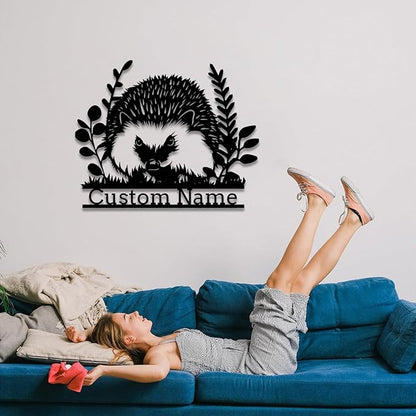 Custom Hedgehog Metal Sign, Personalized Hedgehog Metal Wall Art,Hedgehog Lovers Gift Metal Kid Room Decor,Personalized Hedgehog Lover Name Sign,Kid Nursery Decoration (Style B)