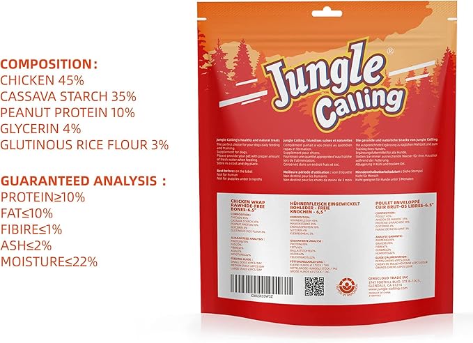 Jungle Calling Rawhide Free Dog Bones, 6.5" Real Chicken Wrapped Dog Chew Bones for Medium and Large Dogs Training Treats-Mewly Pet