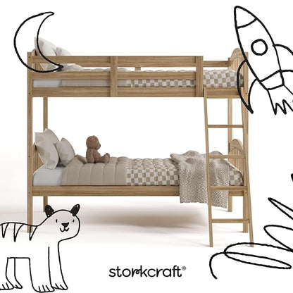 Storkcraft Long Horn Twin-Over-Twin Bunk Bed (Natural) - GREENGUARD Gold Certified, Converts to 2 Individual Twin beds