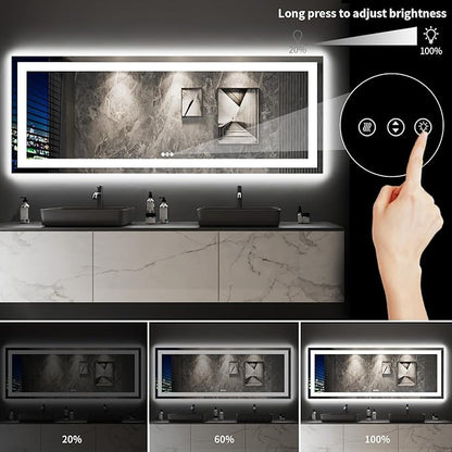 LOAAO 96X36 LED Bathroom Mirror with Lights, Anti-Fog, Dimmable, Backlit + Front Lit, Lighted Bathroom Vanity Mirror for Wall, Memory Function, Tempered Glass, Shatter-Proof, ETL Listed