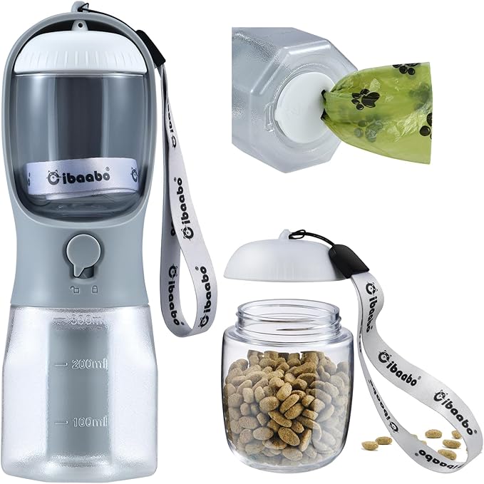 Dog Water Bottle with Food Container & Poop Bag Holder, Travel Water Bowl, Portable Pet Dispenser, Dog Stuff Accessories Items, Puppy Essentials Necessities for Yorkie Chihuahua Walking Hiking-Mewly Pet