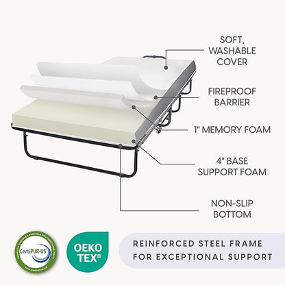 Milliard Diplomat Folding Bed with Mattress for Adults & Kids, Cot Size, Portable Foldable Bed with Luxurious Memory Foam Mattress & Super Strong Frame, 75” x 31", Fold Up, Roll Away, & Hideaway