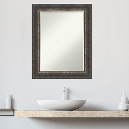 Amanti Art Brown Bathroom Mirror for Over Sink, 29x23 Bark Rustic Char Rectangle Vanity Mirror, Medium Country Rustic Frame, Hangs Horizonally and Vertically, Bathroom Wall Decor, Beveled Edge