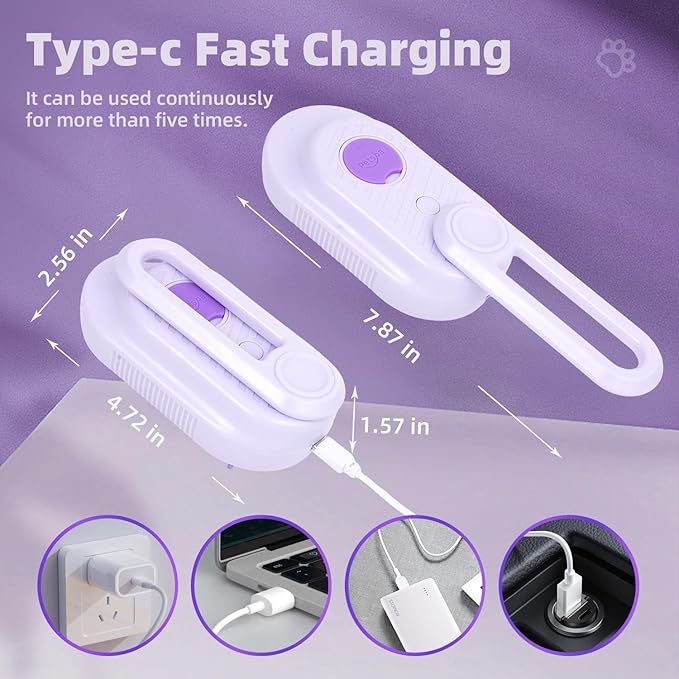 4-in-1 Rechargeable Anti-Dandruff Pet Steam Brush — brush for sheddingCats & Dogs,pet hair removal tool. Integrating functions of massage,clean, hair grooming and anti-static (purple)-Mewly Pet