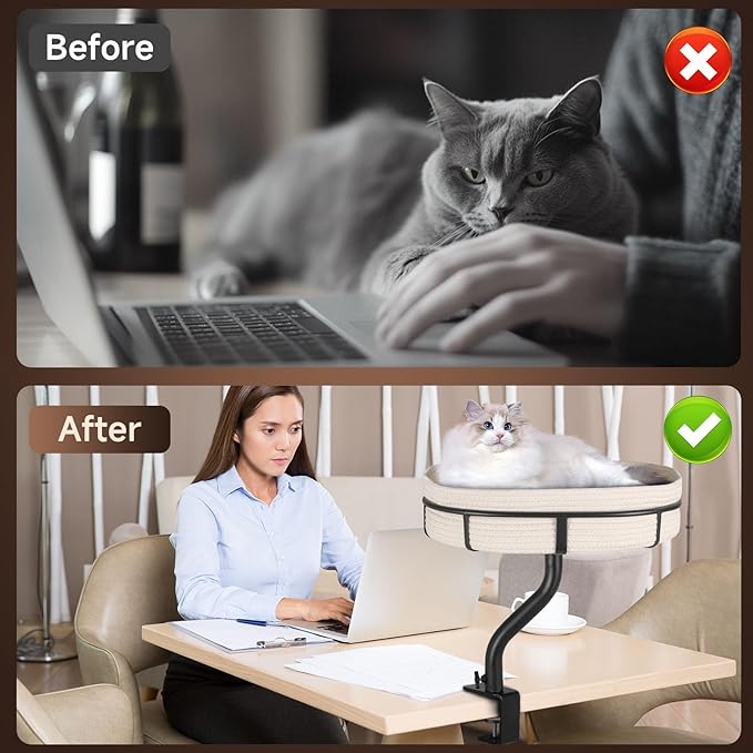 Cat Desk Bed - 360° Rotating Mount Attachment - Space-Saving Cats Hammock for Home Office/Computer Desks, Washable All-Season Indoor Pet Nest - Comfortable Perch-Mewly Pet