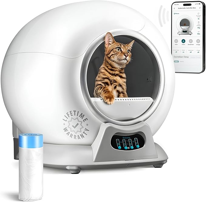 Self Cleaning Litter Box with Auto Safety Sensors for Multiple Cats - Automatic Cat Litter Box Self-Cleaning - Covered Odor Removal with APP Control - Compatible On All WiFi - Electric Robot-Mewly Pet