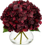 Hollyone Dark Red Fall Hydrangea Artificial Flowers for Decoration in Glass Vase Autumn Silk Faux Flower Arrangements with Faux Water Table Centerpiece Vase with Fake Flowers Fall Decorations for Home