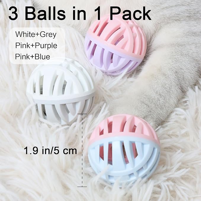 Rubber Cat Toy Balls with Inside Bell, Soft TPR Interactive Cat Ball Toys for Puppy Dogs and Kittens, Colorful Hollow Teeth Grinding Ball Interactive Sound Toy for Indoor Cats, 3 Pcs-Mewly Pet