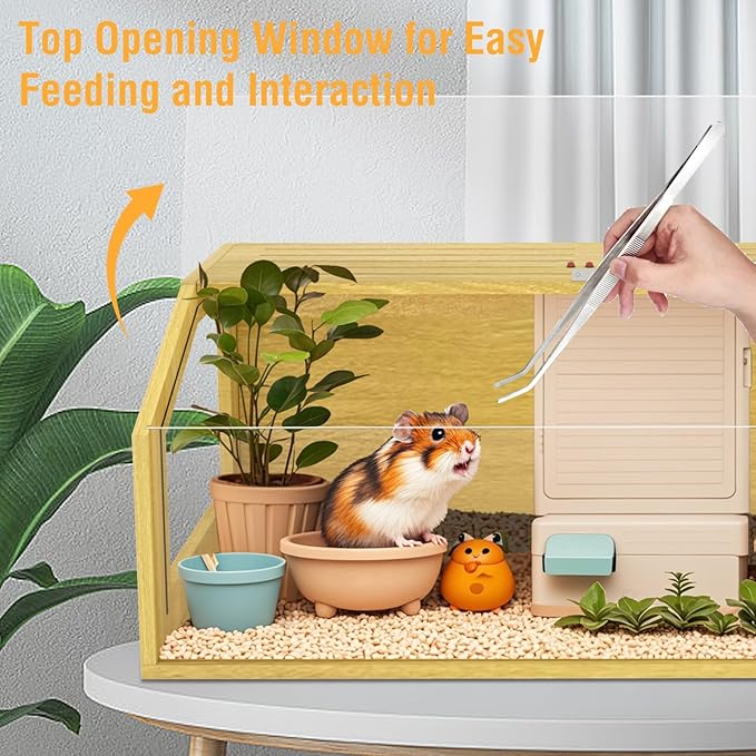 Large Hamster Cage, Chewproof Large Hamster Habitats, Wooden Guinea Pig Cages, Openable Top Roof, Lockable Gerbil Cage, Small Animal Cage for Dwarf, Syrian, 48" L x 20" W x 20" H-Mewly Pet