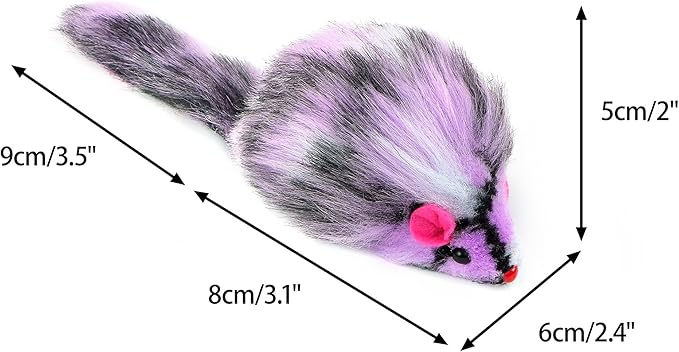 CHIWAVA 6PCS 3.1" Long Haired Furry Mice with Rattle Gradient Color Small Cat Toy Mouse Kitten Interactive Toy-Mewly Pet