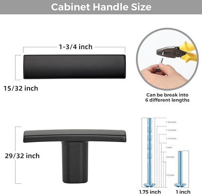 10 Pack Black Cabinet Knobs - Curved Cabinet Pulls Matte Black Knobs for Kitchen Cabinet Drawer Solid Dresser Knobs for Cabinet Hardware 1-3/4 Inch Length Single Hole