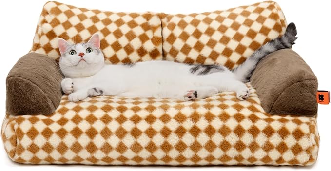 MEWOOFUN Cat Bed for Indoor Cats, Washable Dog Beds for Small Medium Dogs & Cats, Fluffy Cat Couch with Non-Slip Bottom, 26×19×13 Inch (Brown, 26.0" L x 19.0" W x 13.0" Th)-Mewly Pet