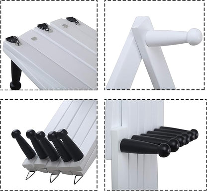 WEBI Accordion Wall Hanger,Wooden Expandable Coat Rack,Accordion Hat Rack for Wall for Hats,Caps,16 Peg Hooks,Black White,2 Packs