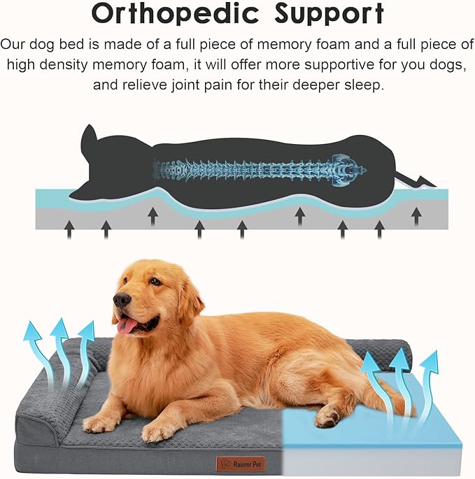 Orthopedic Dog Beds Large Sized Dog, 3 Inch Memory Foam Pet Bed for Medium and Large Dogs, Washable Removable Cover, Nonskid Bottom, Waterproof, 44x32 Inches XXL Dark Grey-Mewly Pet