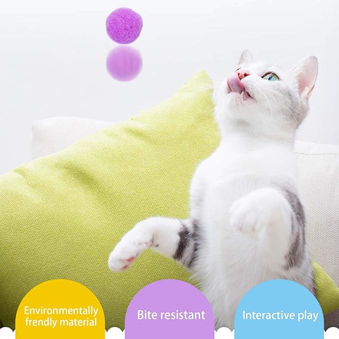 30Pcs 1.3 Inch Cat Toy Balls Soft Kitten Pompom Toys Indoor Cats Interactive Playing Quiet Ball Cats Favorite Toy, Cat Pom Pom Balls for Craft DIY Creative Crafts Decorations (Assorted Color)-Mewly Pet