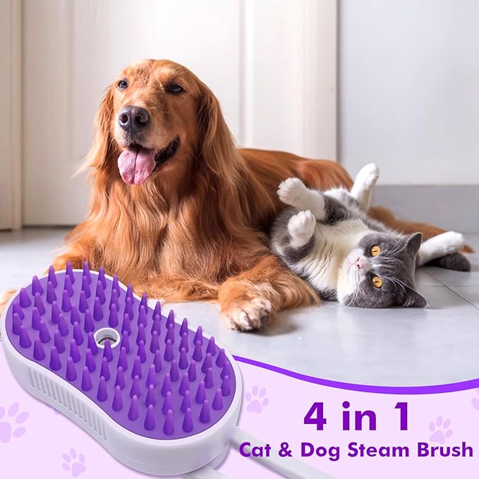 Cat Steam Brush,4 in 1 Rechargeable Pet Steam Brush for Cats and Dog,Anti-Static Cat Spray Brushes, Massage, Cleaning, Shedding and Combing for Long and Short Hair Cats and Dogs-Mewly Pet