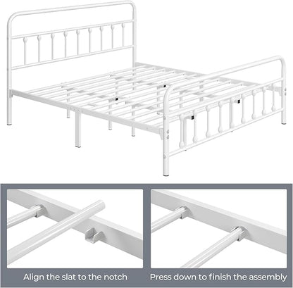 Yaheetech Classic Metal Platform Bed Frame Mattress Foundation with Victorian Style Iron-Art Headboard/Footboard/Under Bed Storage/No Box Spring Needed/King Size White