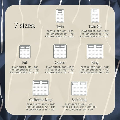 LuxClub 4 PC Cal King Size Sheet Set Bed Sheets, Breathable Luxury Deep Pockets Wrinkle Free Cooling Sheets Machine Washable Hotel Bedding (Cal King, Striped Navy)