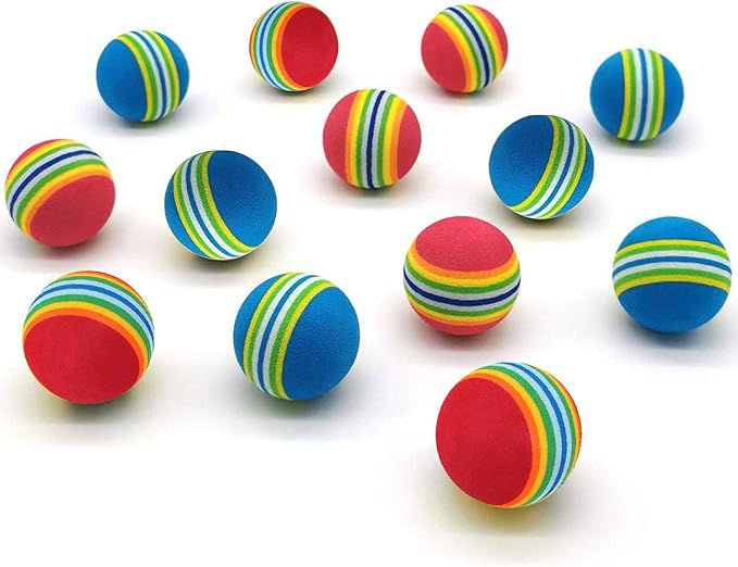 12 Pack 2 Color Rainbow Cat Toy Balls Soft EVA Foam Interactive Indoor Kittens Favorite Toys 1.38" Dia. Small Dogs Puppies Toy Balls Bulk Activity Chase Quiet Play Sponge Ball-Mewly Pet