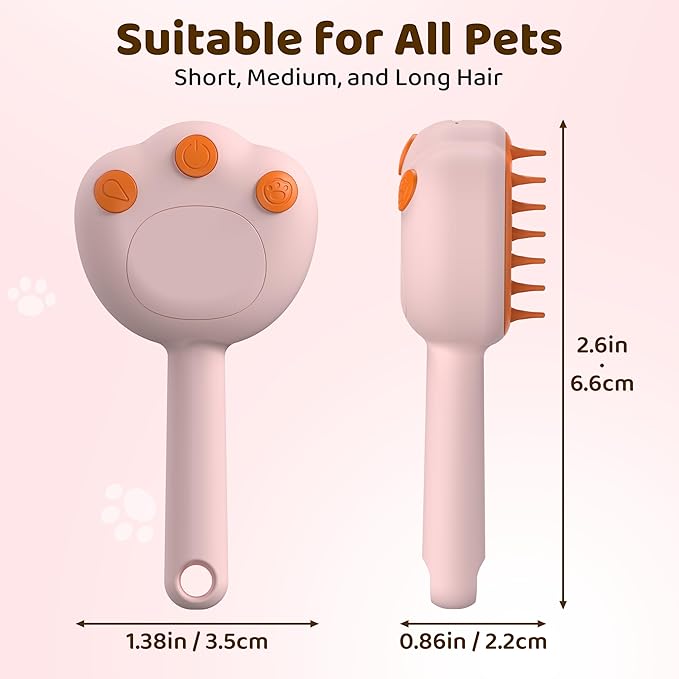 Steam Cat Brush, 6-in-1 Dog Brush Spritz Defur Comb, Steamy Skin Friendly Deshedding Grooming Tool, Suitable for Shedding & Haired Pets, Pet Supplies Accessories,Pink-Mewly Pet