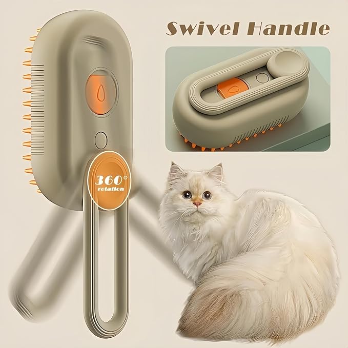 4 in 1 Pet Steam Brush, Cat Steam Brush, Quick & Easy Pet Hair Remover, Massaging & Deshedding - Anti-Static, Moisturizing, USB Rechargeable for Dogs & Cats (White)-Mewly Pet