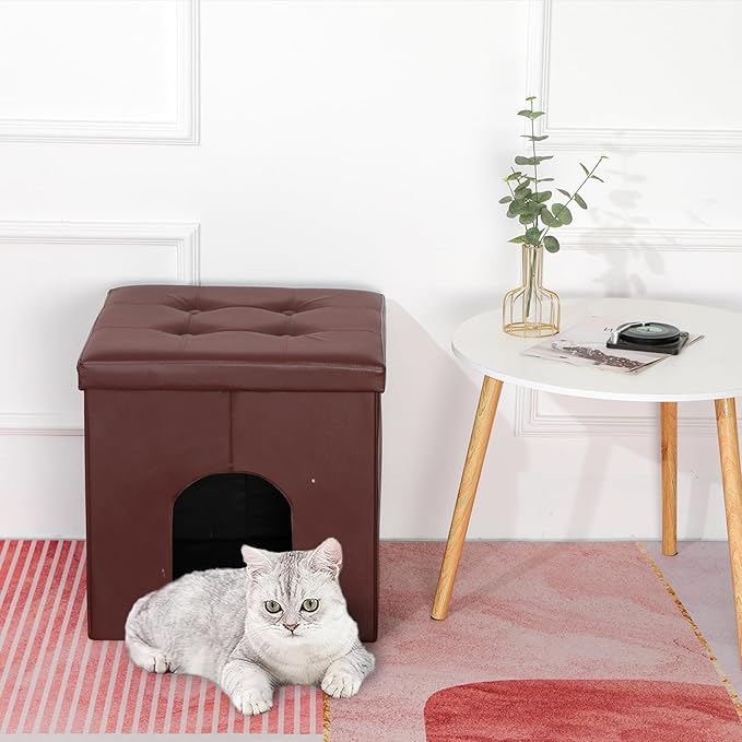 MEEXPAWS Cat Litter Box Enclosure Furniture Hidden, Cat Washroom Bench Storage Cabinet Small 19.7'' x 19.7'' x 19.7''| Dog Proof | Waterproof Inside | Easy Clean | Easy Assembly | Odor Control(Brown)-Mewly Pet