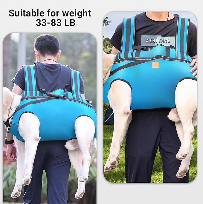 Dog Lift Harness Backpack Carrier for Large Dogs, Full Body Sling with Handle, Dog Harness for Joint Injuries, Arthritis, Ideal for Stairs, Elderly Dogs (Blue XXX-Large 66-83 LBS)-Mewly Pet