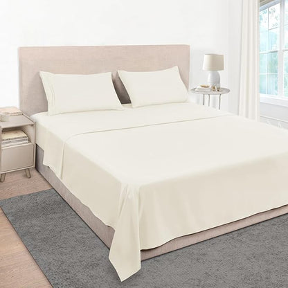 Mejoroom King Size Bed Sheet Set - Hotel Luxury 1800 Bedding Sheets & Pillowcases - 16" Deep Pocket Fitted Sheet, Soft, Breathable, Wrinkle & Fade Resistant - 4 Piece(King, Ivory)
