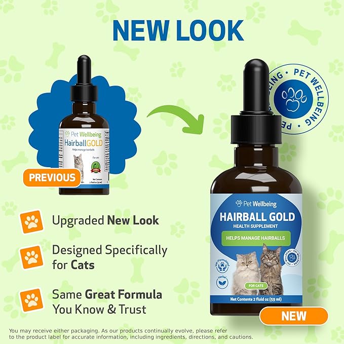 Pet Wellbeing Hairball Gold for Cats - Vet-Formulated - Eases Passage of Hairballs Through Digestive Tract - No Mineral Oil, All-Natural Lubrication - 2 oz (59 ml)-Mewly Pet