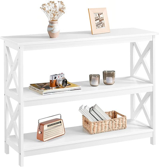 Yaheetech Console Table with 3 Storage Shelves, Entryway Table Sofa Side Table Narrow Long Bookshelf for Hallway Living Room, Accent Furniture, White