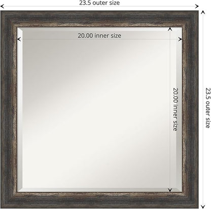 Amanti Art Brown Bathroom Mirror for Over Sink, 23x23 Bark Rustic Char Narrow Square Vanity Mirror, Medium Country Rustic Frame, Hangs Horizonally and Vertically, Bathroom Wall Decor, Beveled Edge
