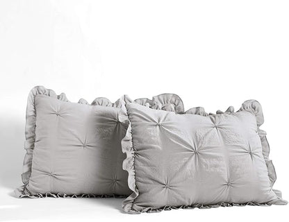Lush Decor Ravello Pintuck Ruffle Skirt Bedspread Set - Luxe 3 Piece Ruffled Bedding Set - Traditional Glam & Farmhouse Inspired Bedroom Decor - King, Light Gray