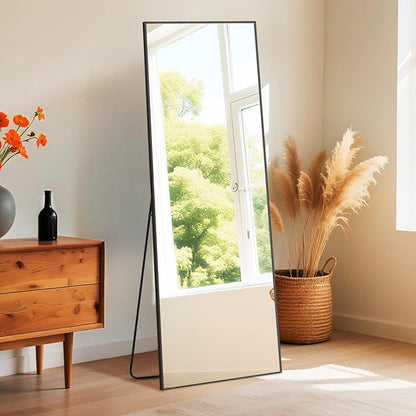 DUMOS Wall-Mounted Full Length Mirror 25"x 71" for Bedroom, Full Body Floor Mirror with Stand, Hanging or Leaning for Wall, Black