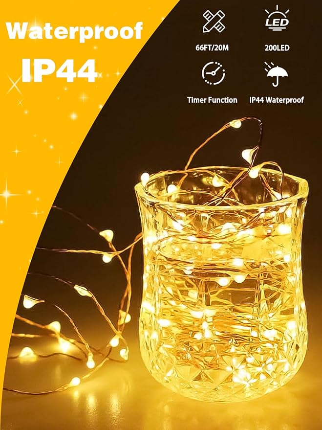 2 Pack 200LED Christmas Battery Operated Fairy Lights with Remote, 8 Modes String Light with Timer, Dimmable, Memory Function, Waterproof Twinkle Lights for Outdoor Indoor Christmas Decor(Warm White)