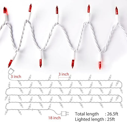 Christmas Red Mini String Lights, 100 Count 26.5 Feet Detachable Incandescent Bulb Waterproof Red Fairy Lights Plug in for Indoor Outdoor Party Patio Valentine's Day Decoration, White Wire