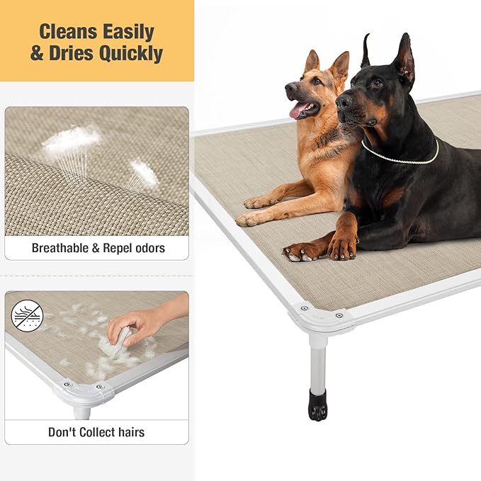 Veehoo Chew Proof Elevated Dog Bed - Cooling Raised Pet Cot - Silver Aluminum Frame and Durable Textilene Mesh Fabric, Unique Designed No-Slip Feet for Indoor or Outdoor Use, Beige Coffee, XX Large-Mewly Pet