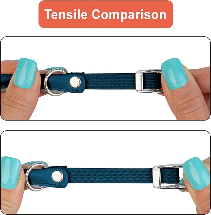 OOPSDOGGY Rolled Leather Cat Collar with Bell, Reflective Kitten Collars with Buckle Include Safety Elastic Strap - Adjustable Small Pet Collars for Boy Girl Cats (Blue)-Mewly Pet