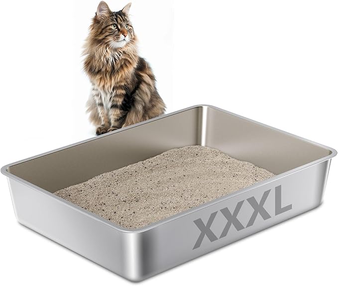 XXXL Stainless Steel Cat Litter Box -Extra Large 28"x20"x6" Metal Litter Box High Sides for Big Cats&Multiple Cats, Cat Litters Boxes Easy to Clean, No Odor, Anti-Urine Leakage-Mewly Pet