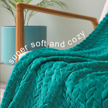Exclusivo Mezcla Fleece Throw Blanket for Couch, 50x70 Inches Soft Cozy Jacquard Flannel Blankets, Lightweight Fuzzy Plush Warm Throws for Winter, Teal