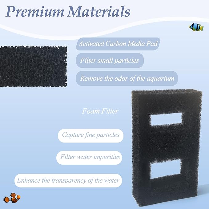 NEWKE 2 Set Aquarium Filter Media Compatible with Fluval SPEC EVO Flex Series, 8 PCS Aquarium Filter Replacement Includes 2 Carbon Media Pad, 2 Foam Filter, 2 Bag Bio Filter Balls & 2 Filter Cord-Mewly Pet