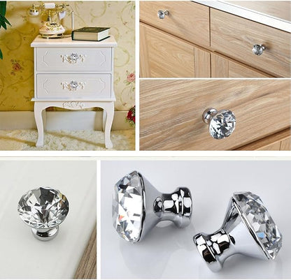 30mm Kitchen Cabinet Knobs Drawer Pull Handle Hardware, Crystal Clear Glass Round Diamond Shape Dresser Closet Bi-fold Door Bathroom Cupboard Desk Nightstand Bookcase Furniture Drawer Knob Set （8PCS）