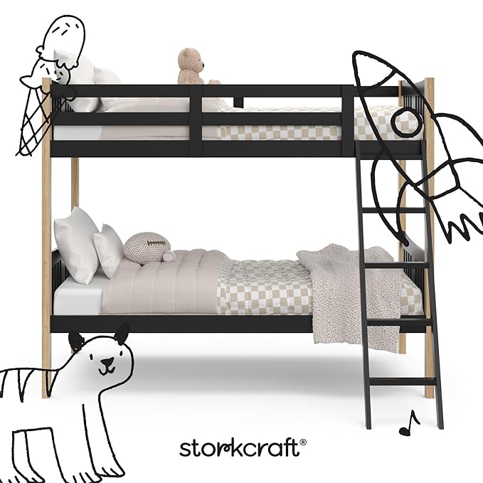 Storkcraft Caribou Twin-Over-Twin Bunk Bed (Black with Natual) – GREENGUARD Gold Certified, Converts to 2 Individual Beds