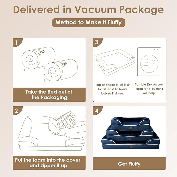 EHEYCIGA Orthopedic Dog Beds for Extra Large Dogs, Waterproof Memory Foam XL Dog Bed with Sides, Non-Slip Bottom and Egg-Crate Foam Big Pet Couch Bed with Washable Removable Cover, Navy-Mewly Pet